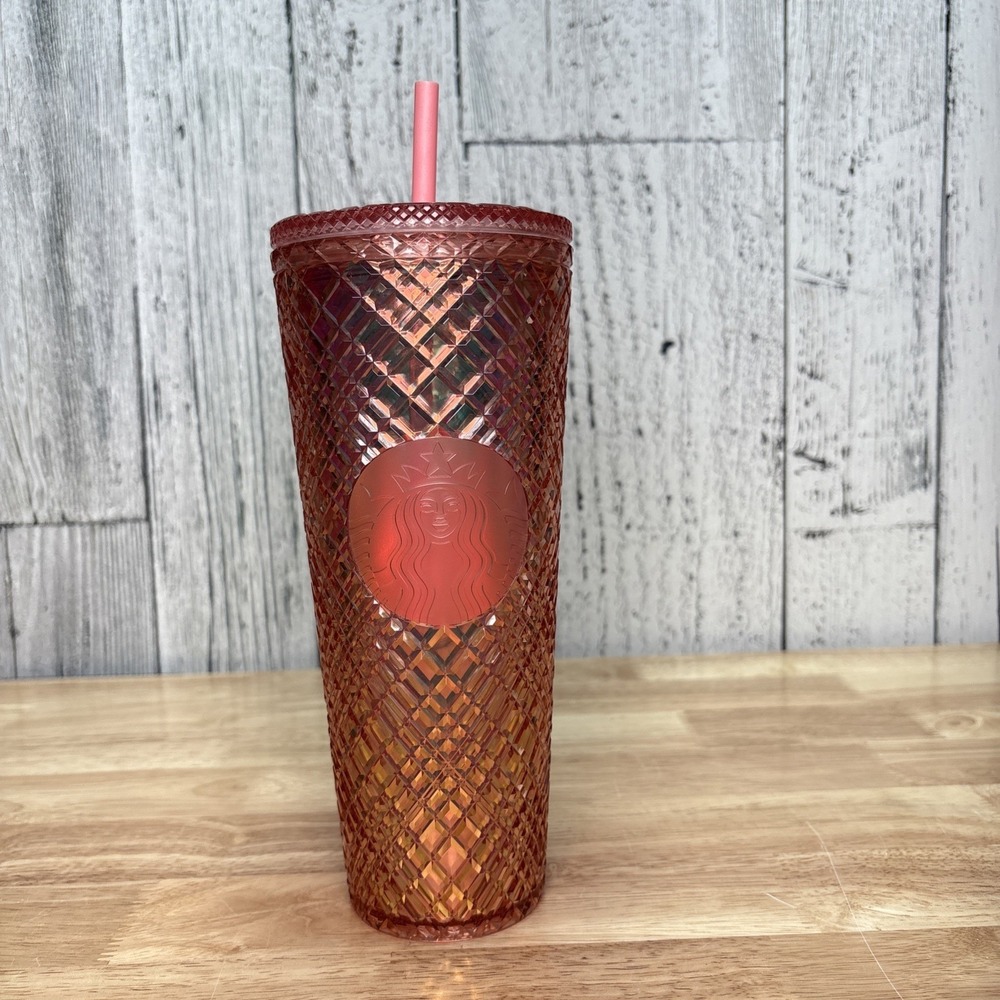 Starbucks 2021 Winter Holiday Jeweled Tumbler Cold Cup 24oz Rose Gold Venti New
